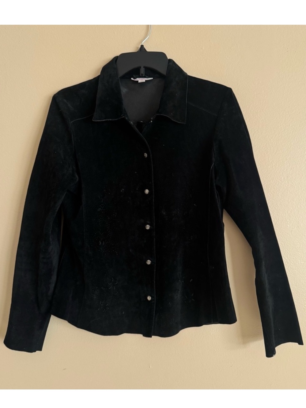 New Frontier Black 100% Leather Western Style Button Down Shirt Size L